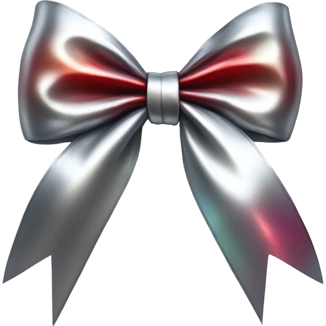 Realistic isolated metallic silver with red sheen holographic bow. emoji