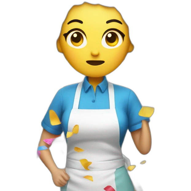 Angry cleaning lady covered in confetti emoji