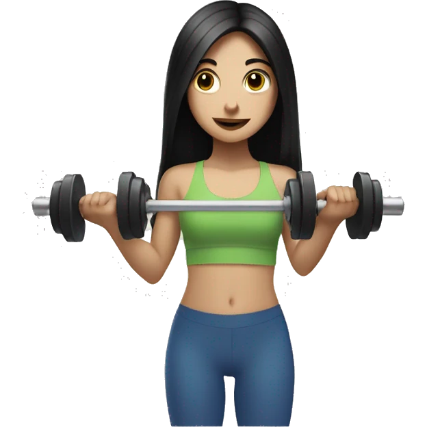 Pale girl with long black hair lifting weights emoji