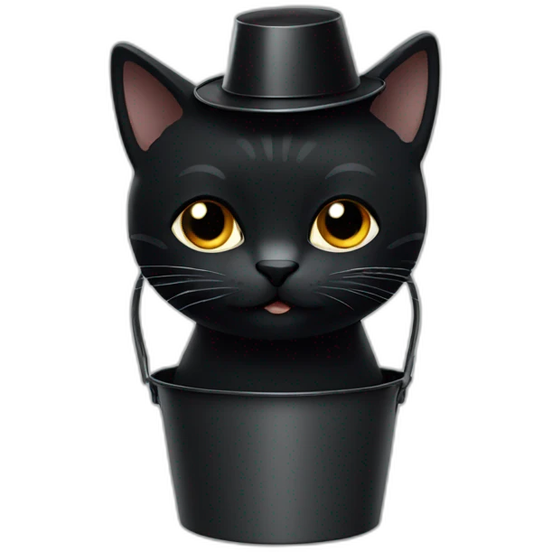 Black cat with a black bucket on its head emoji