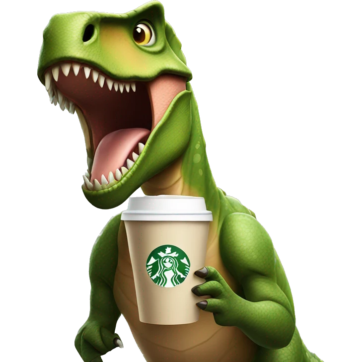 Dinosaur holding Starbucks coffee emoji
