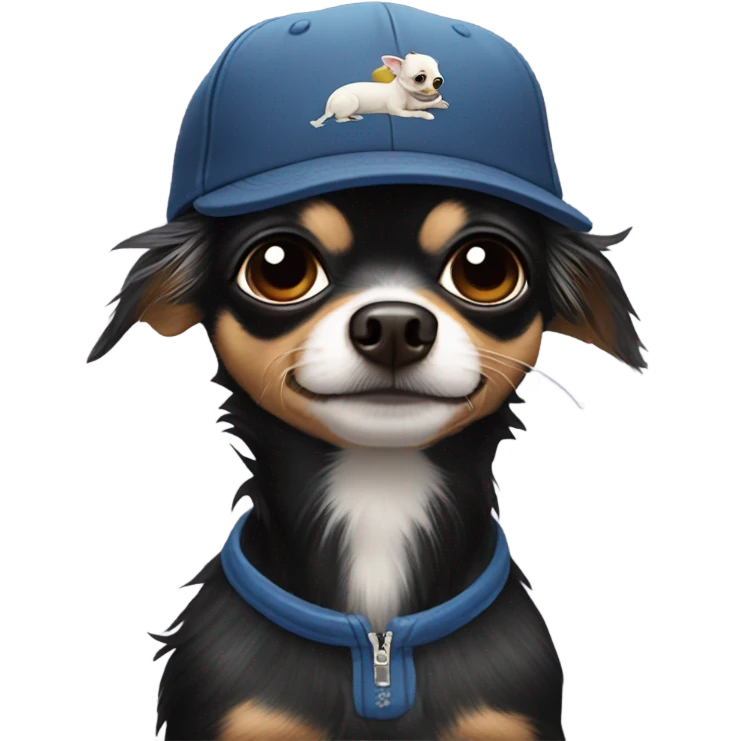 Old man in ball cap holding black long haired chihuahua  emoji