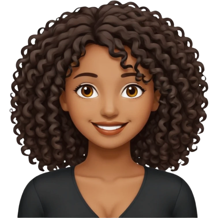 brown skinned lady with curly black hair, shoulder long hair, messy, nice curves emoji