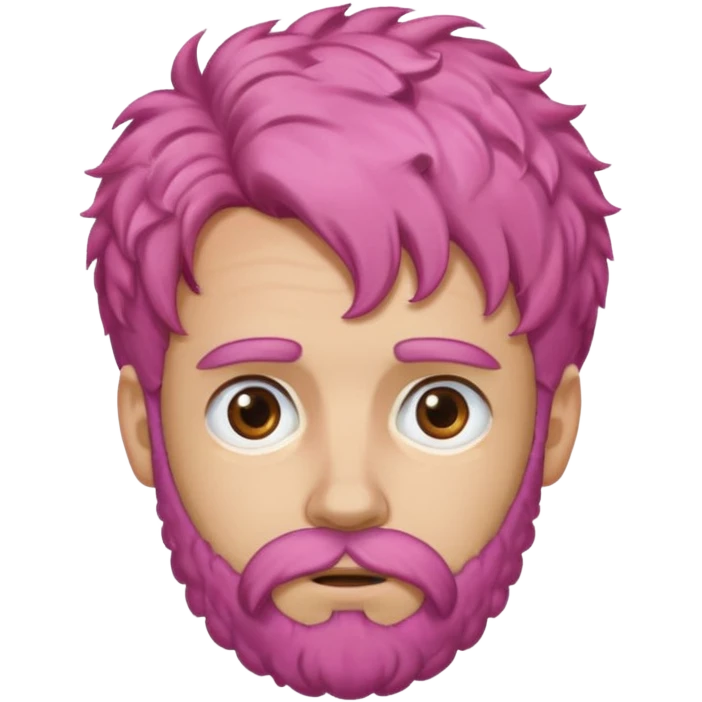 A light-skinned man with moderately curly pink hair, brown eyes, a beard, and a slightly uneasy expression. emoji