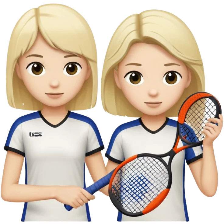 Two friends, one with blonde hair and the other with black hair, are playing padel. emoji