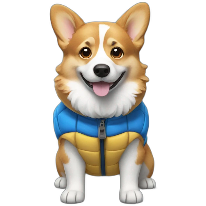 Corgi wearing a blue puffer vest emoji