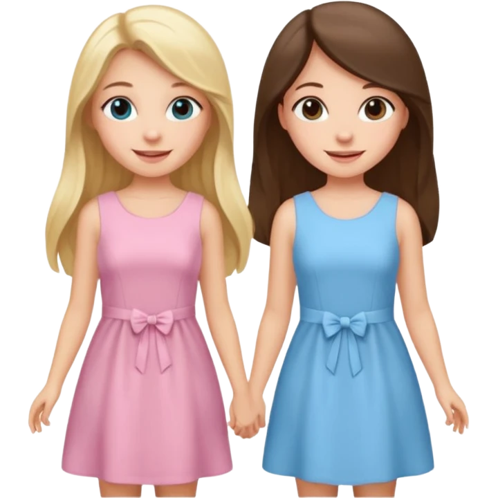 happy blonde girl in light blue dress and long hair brunette girl in light pink dress pride and prejudice emoji