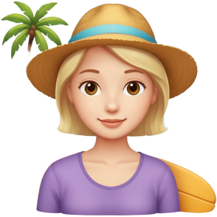 Emoji-style person relaxing on vacation, happy and content, rounded features, soft shading, emoji