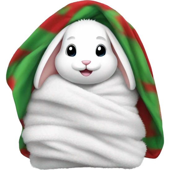 White fluffy bunny in christmas blanket emoji
