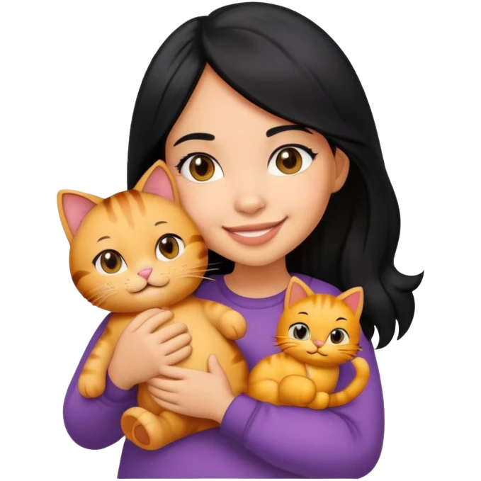 light skin girl with black hair holding a Garfield cat emoji