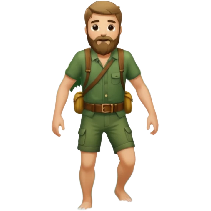 full body bearded forest man stepping out of water, back and shoulders wet, vine belt emoji