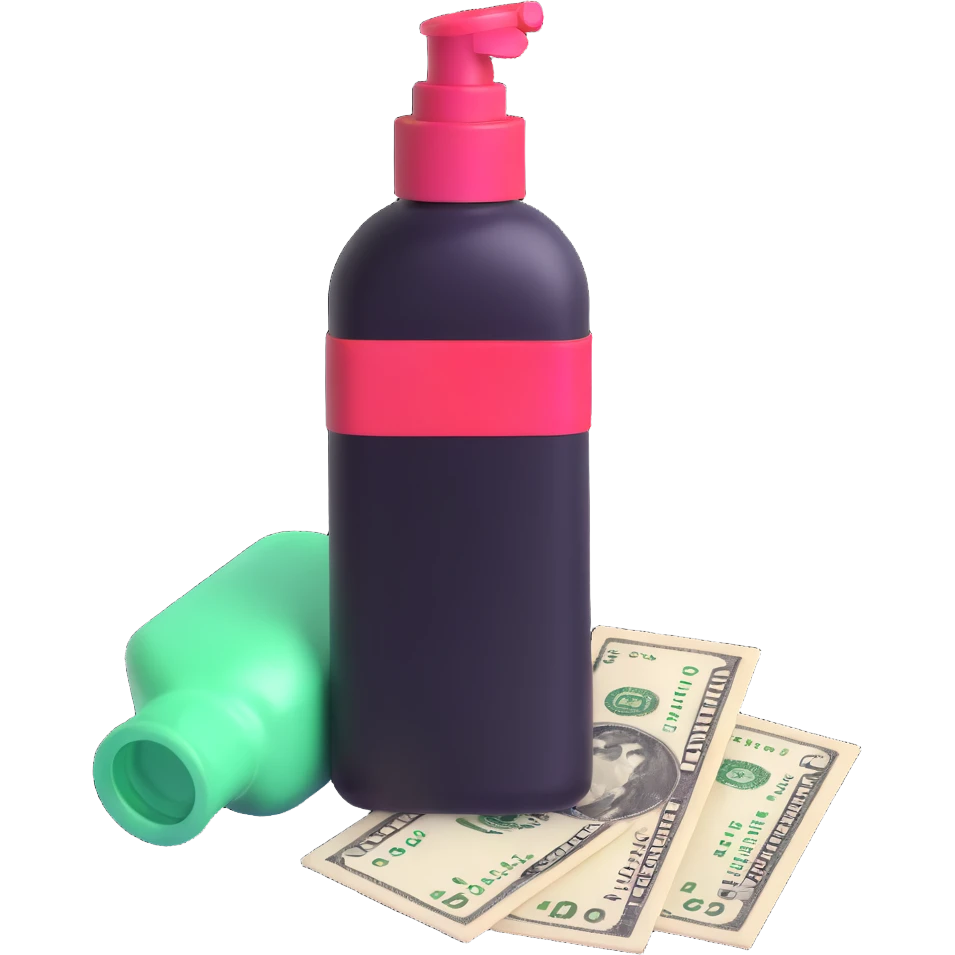 price tag with a few dollar bills and a bottle of nail polish emoji