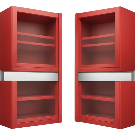 Realistic front facing red hanging kitchen cabinets. emoji