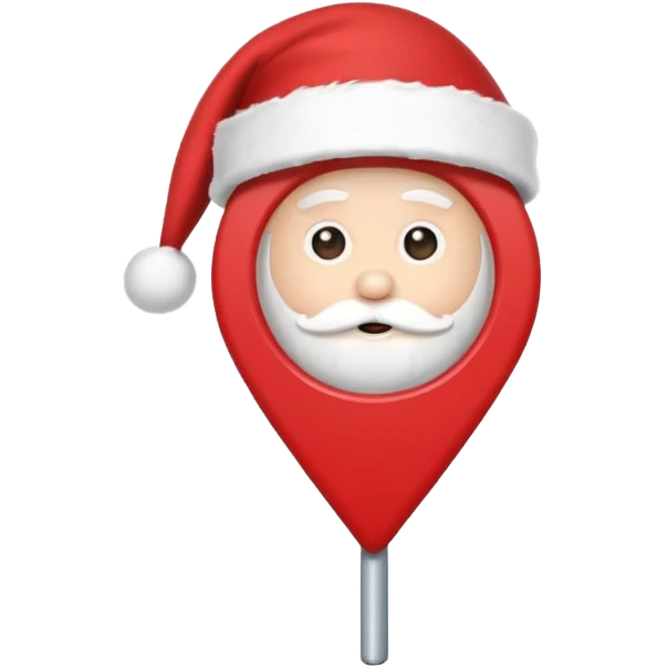 Create an icon of a location pin with a Christmas Santa hat on top, in a clean, modern, flat style. emoji