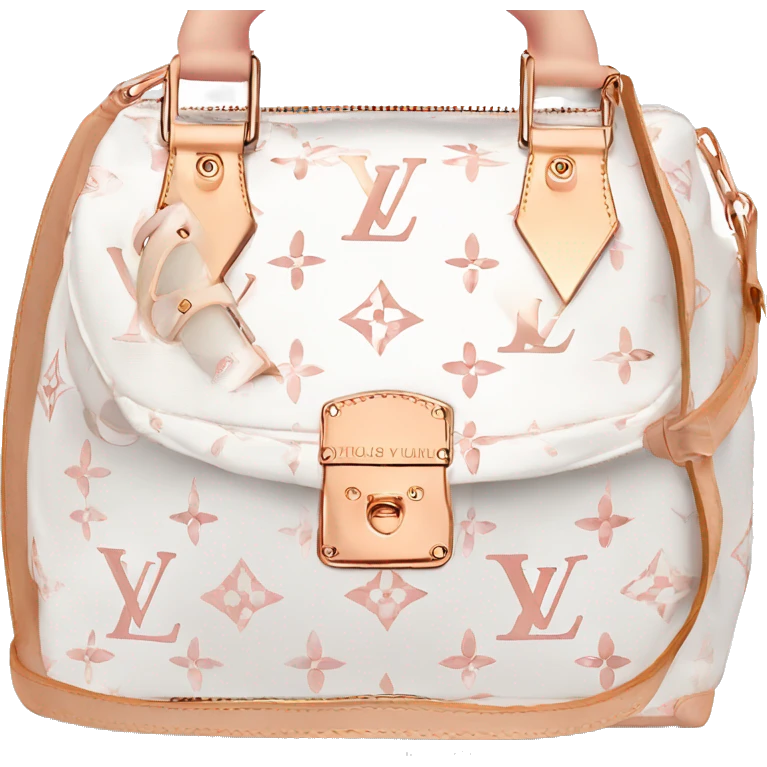 White Designer Louis Vuitton bag with rose gold monogram and rose gold trim emoji