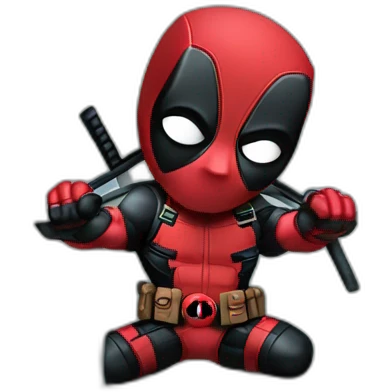 Deadpool drawing something and standing on the limit of a bridge emoji