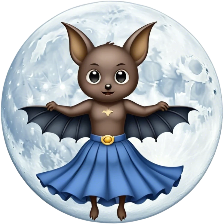 flying bat wearing a skirt in front of realistic full moon emoji
