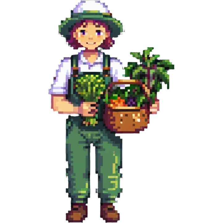 Happy gardener with trophy and prize vegetables emoji