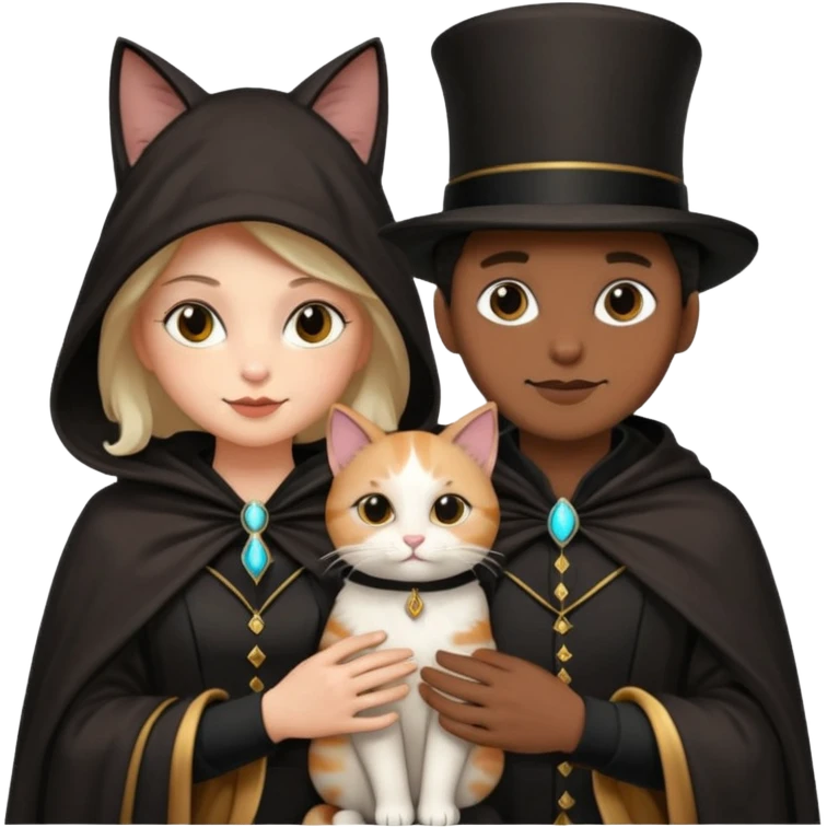 magician couple and their pet cat emoji