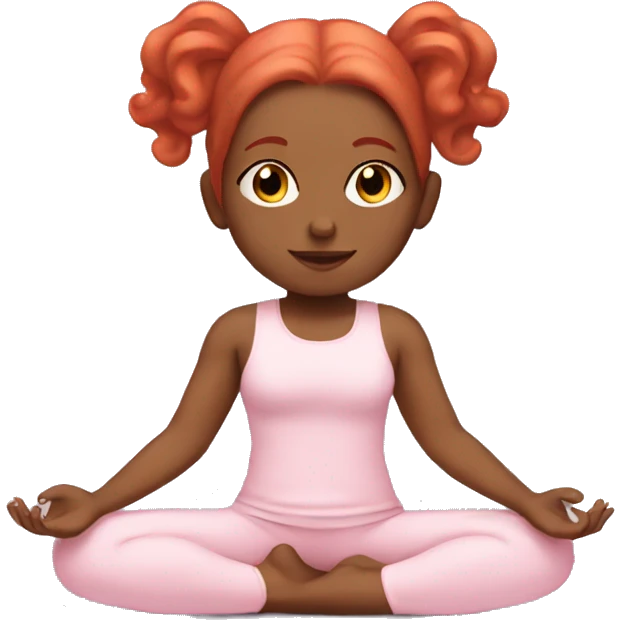 girl with long red hair in a baby pink outfit doing yoga emoji