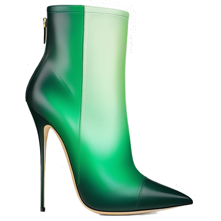 Realistic isolated top front view of a pair of emerald green ombre Jimmy Choo stiletto ankle booties. emoji