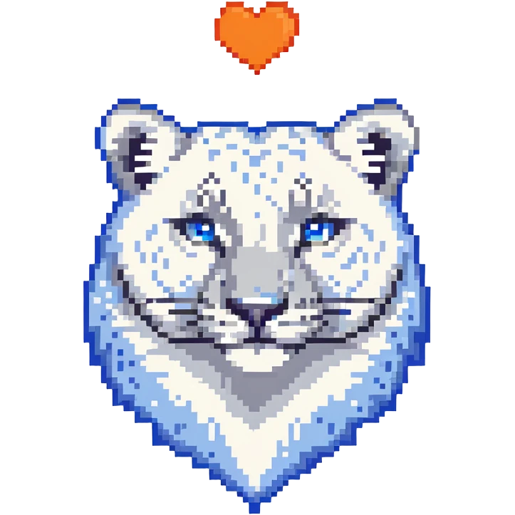 snow leopard with blue fur, white spots, and a heart emoji