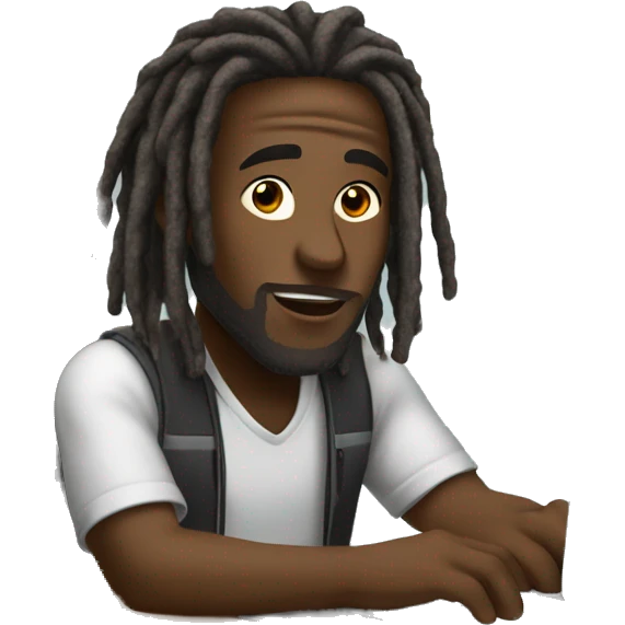 Black-guy-with-dreads-sitting-down-on-chair-facing-desk-foward-focused-on-laptop-computer emoji
