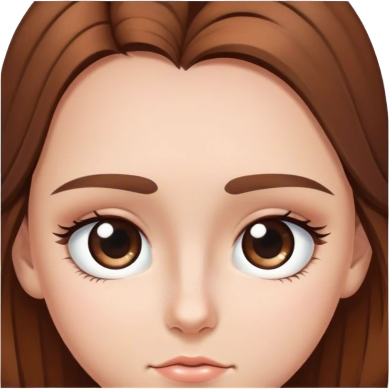 brown hair, birth mark middle of forehead, pretty, long eyelashes emoji