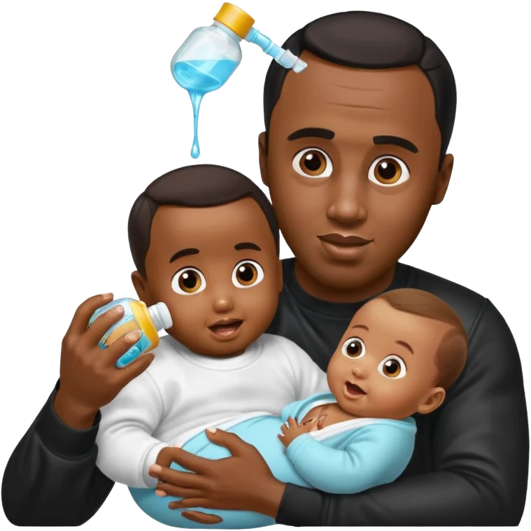 Sean “Diddy” Combs with baby oil and a very small infant and he’s pouring the baby oil on the baby and they have a scared face they’re really scared while diddy is happy emoji