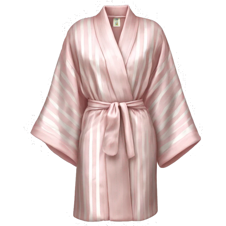 woman’s silk robe, pale pink with skinny white stripes, silk emoji