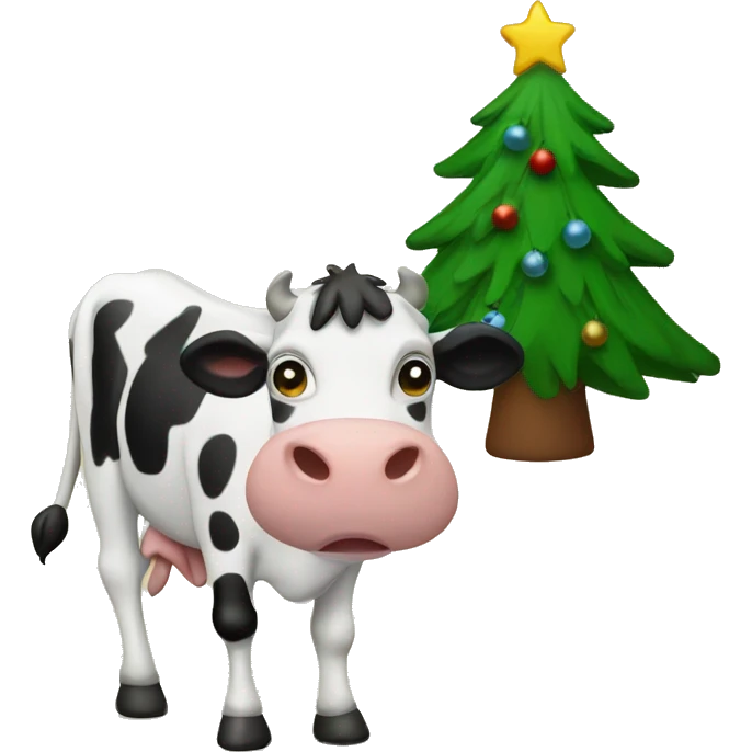 Cow next to christmastree emoji
