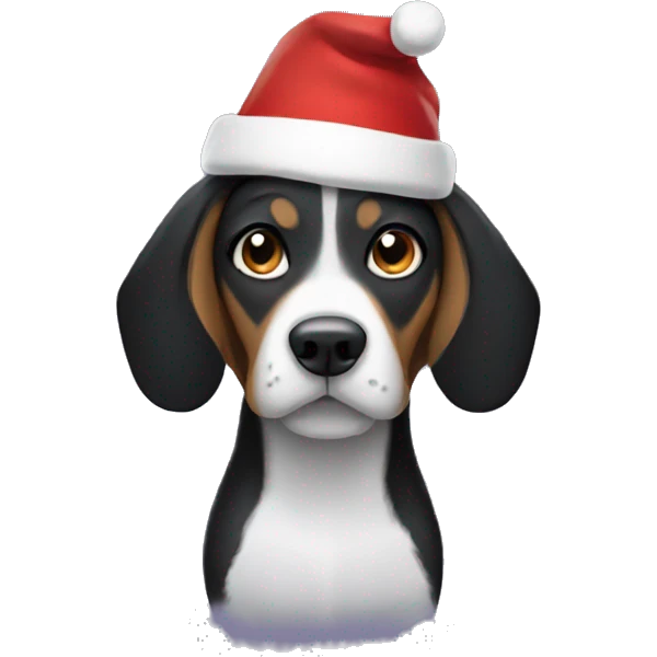 Black beagle wearing a Santa hat emoji