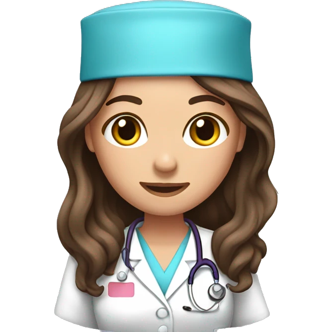 Nurse, woman, long brunette hair, pink scrubs emoji