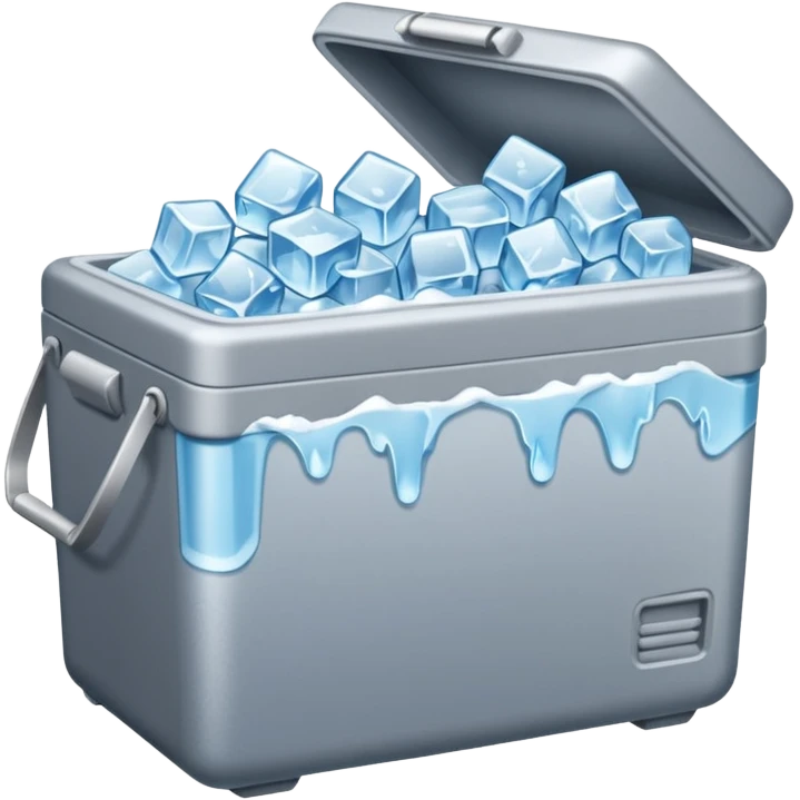 An open gray cooler getting dumped out with a bunch of ice spilling out emoji