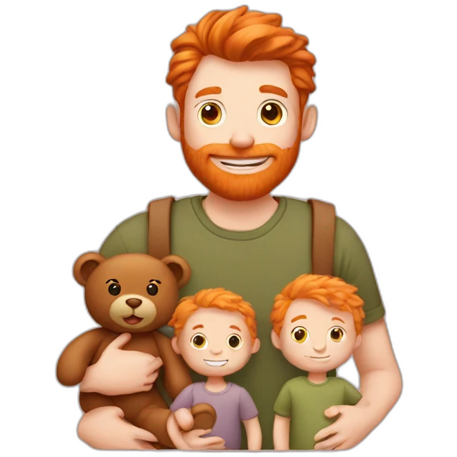 ginger men with baby and with teddy bear emoji