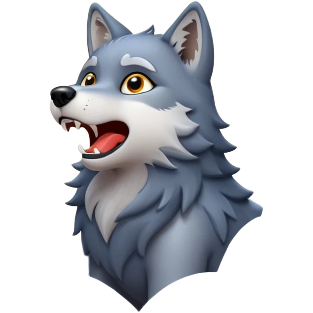 Wolf howling at moon, cartoon emoji, night theme, no background emoji