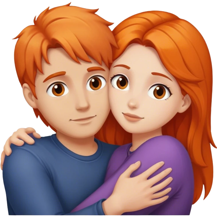 Orange haired man hugging brunette girl emoji