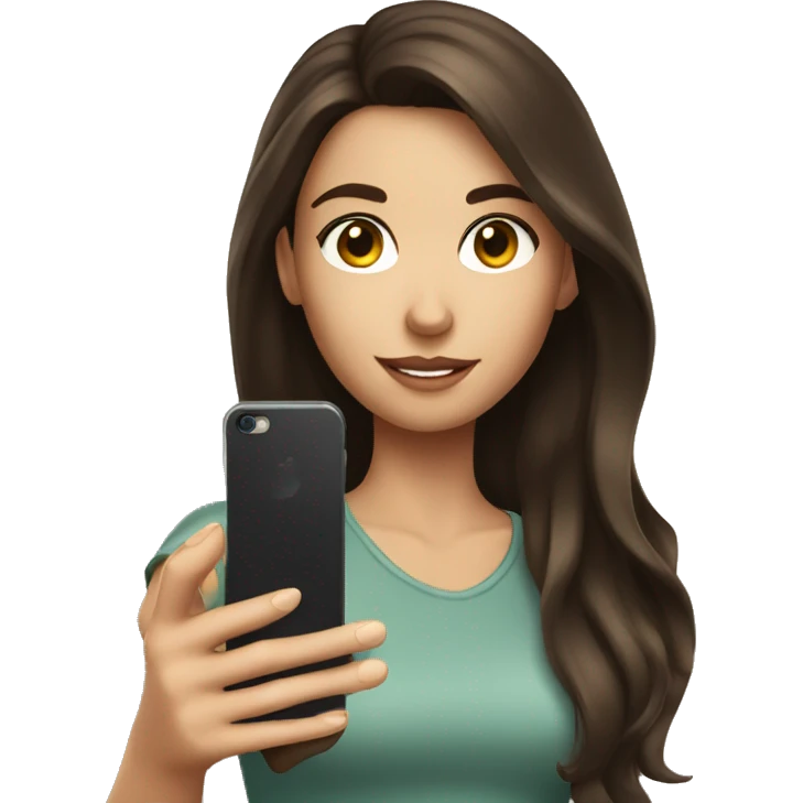 Brunette Girl taking selfie with her phone emoji