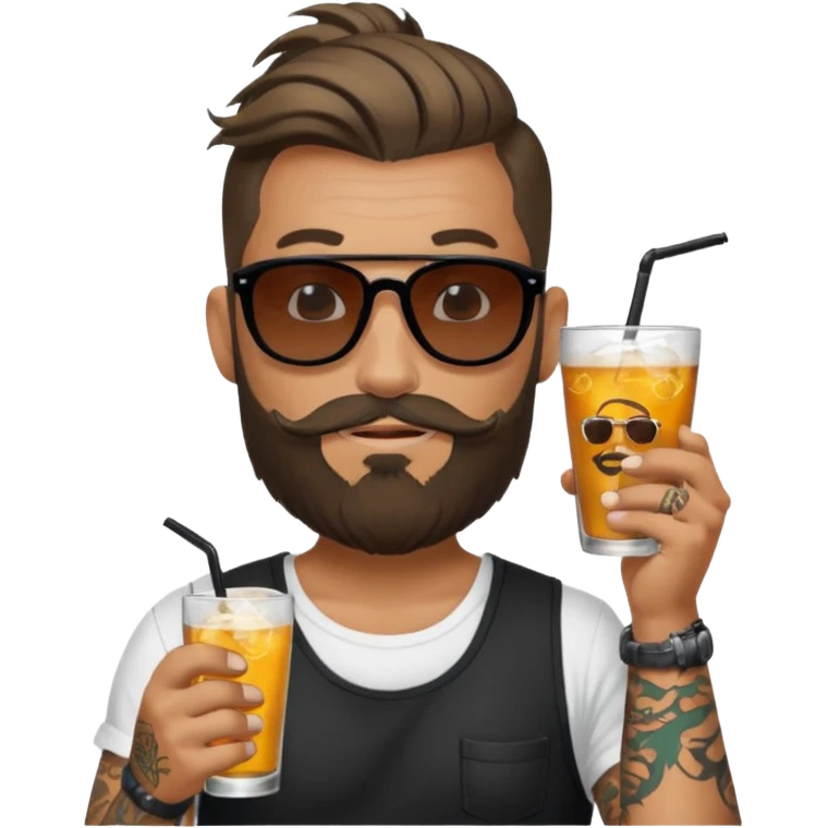 tatoo guy drink holders with sunglass bearded bun hair emoji
