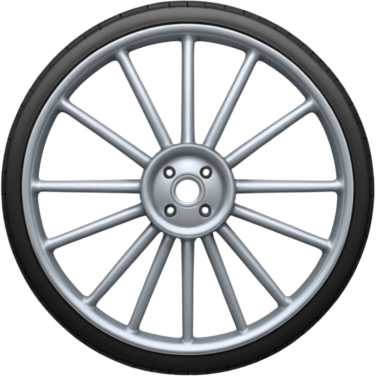Realistic front-view wheel with perfectly symmetrical design, evenly spaced straight spokes, equal distance between each spoke, centered composition, smooth metallic texture, clean edges, no background. emoji