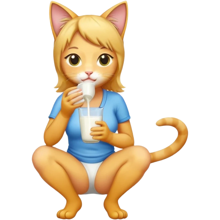 a cat girl drinking milk and peeing emoji