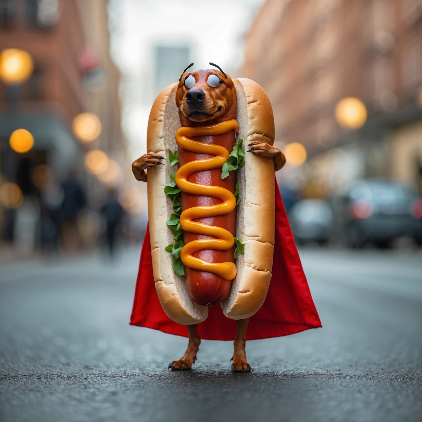 hot dog wearing a red cape emoji