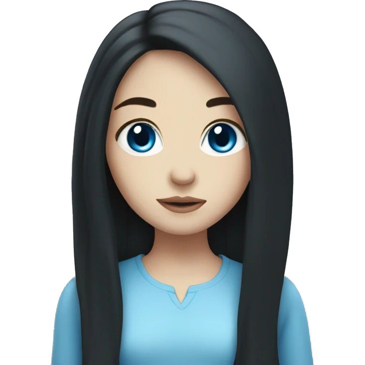 Pale girl with long black hair and blue eyes emoji