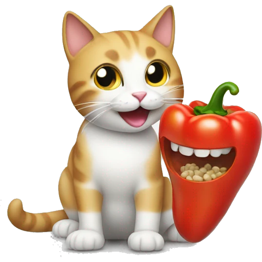 Cat happily eating a pepper emoji