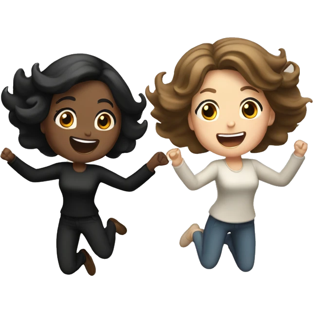 Two pale women, one light brown hair and one black hair, jumping up excitedly emoji