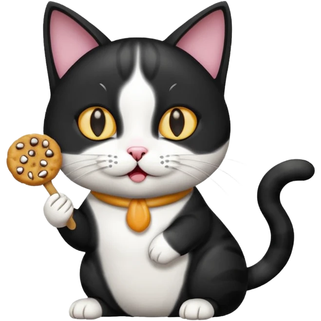 Black and white cat with treat emoji
