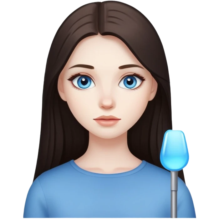 Girl with pale skin, long dark brown straight hair, blue eyes and light makeup emoji