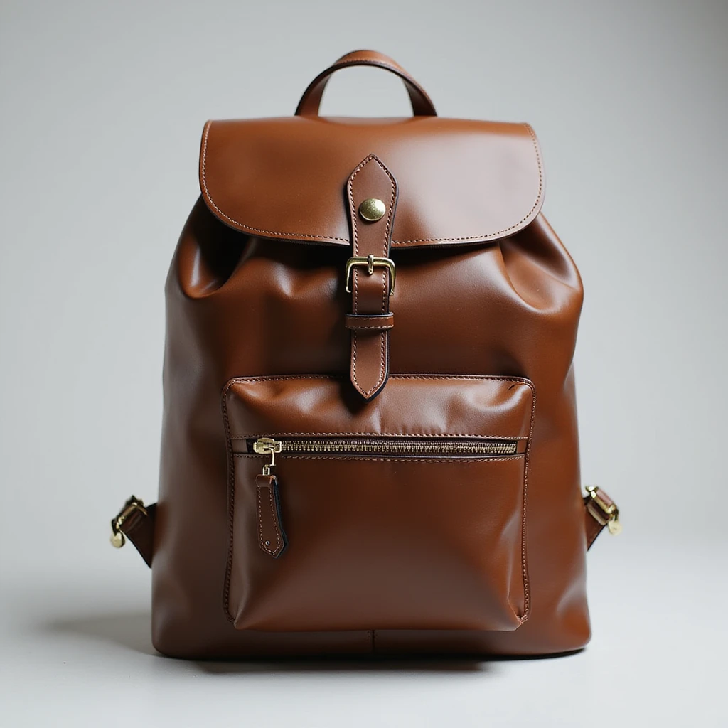 realistic leather backpack, photorealistic style, brown color, stylish emoji