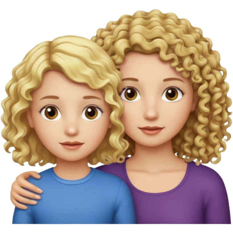Blonde hair mother and brunette curly hair girl kid  emoji