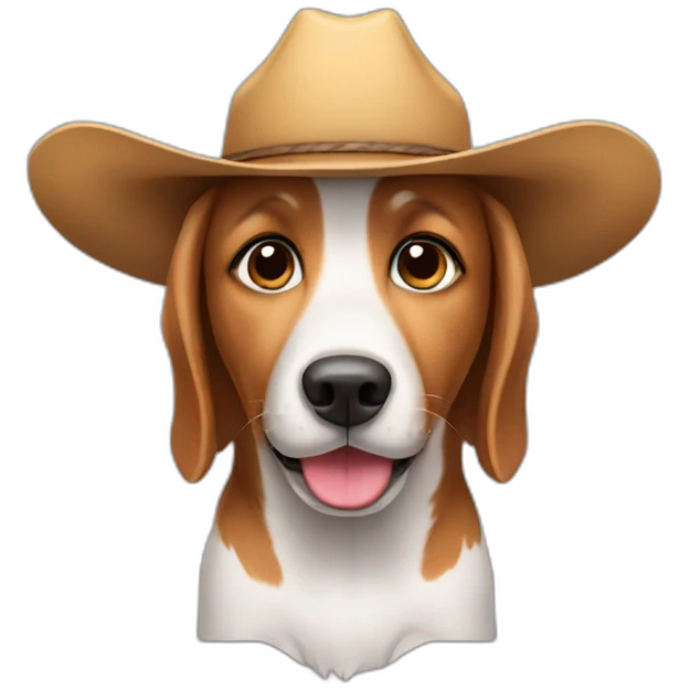Playful dog with large ears wearing a cowboy hat emoji